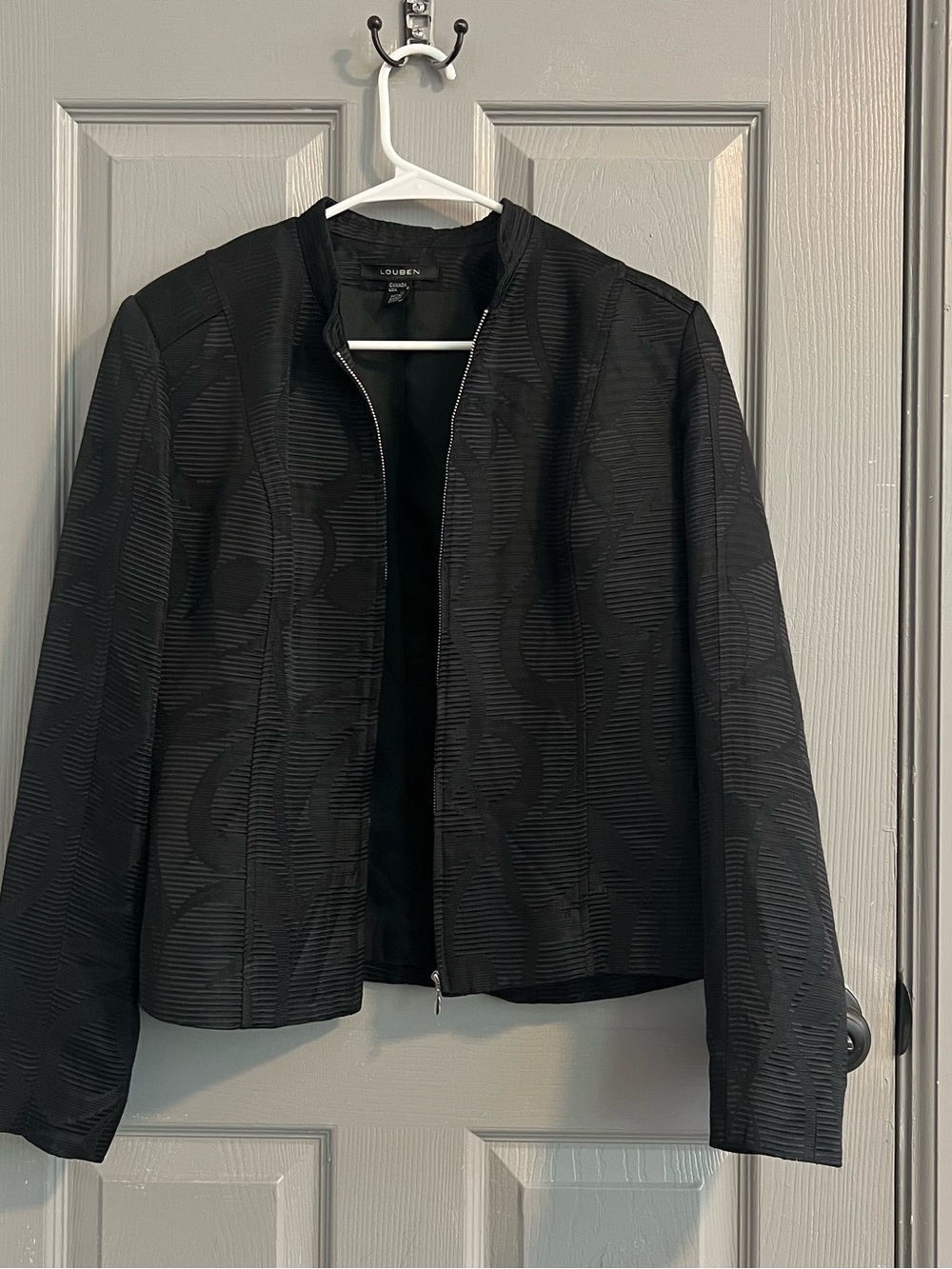 Louben Black Textured Zip-Front Women's Jacket Blazer Elevated Work Travel